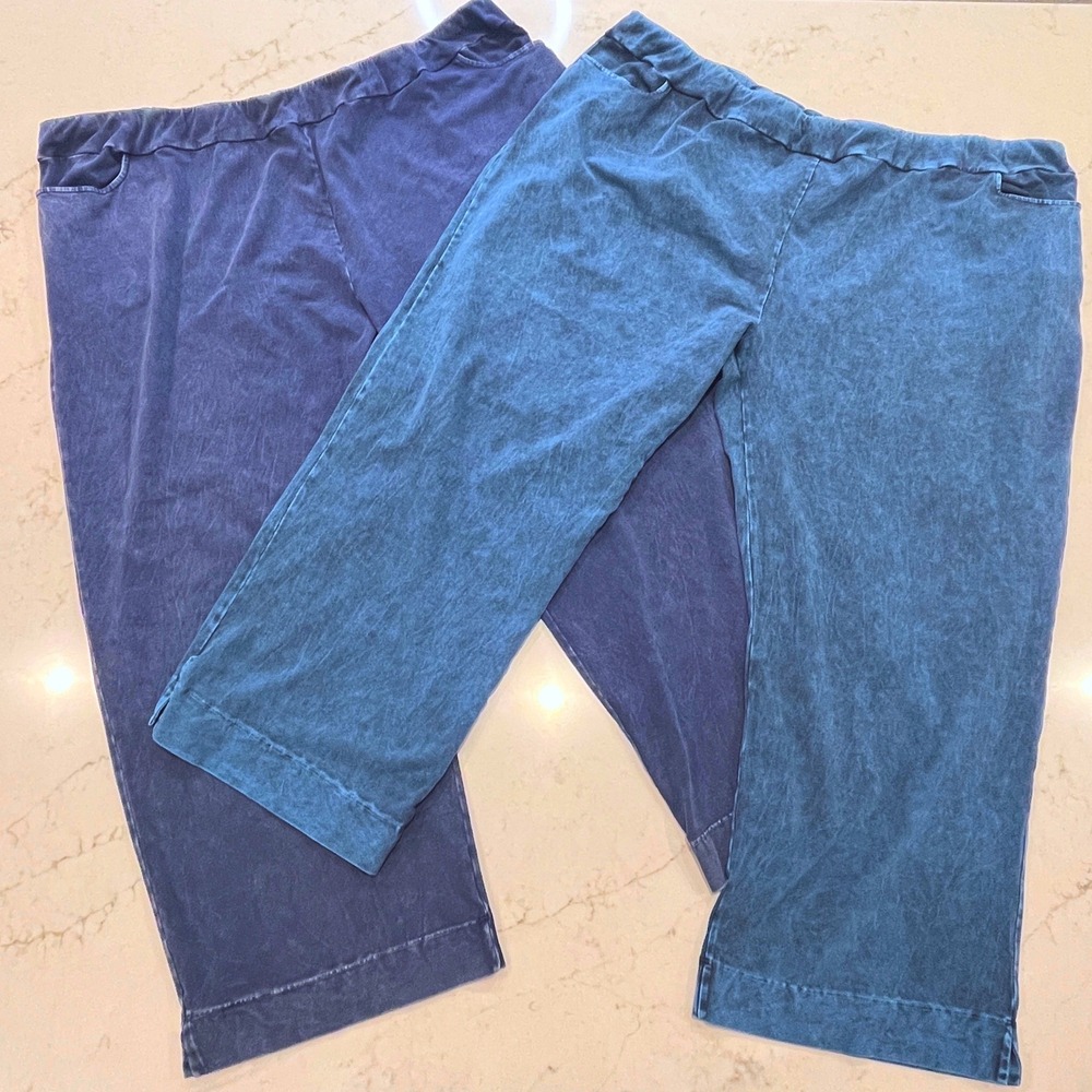 Jess & Jane Lot of 2 Cropped Ankle Pant Womens 3X Teal Blue Mineral Wash USA